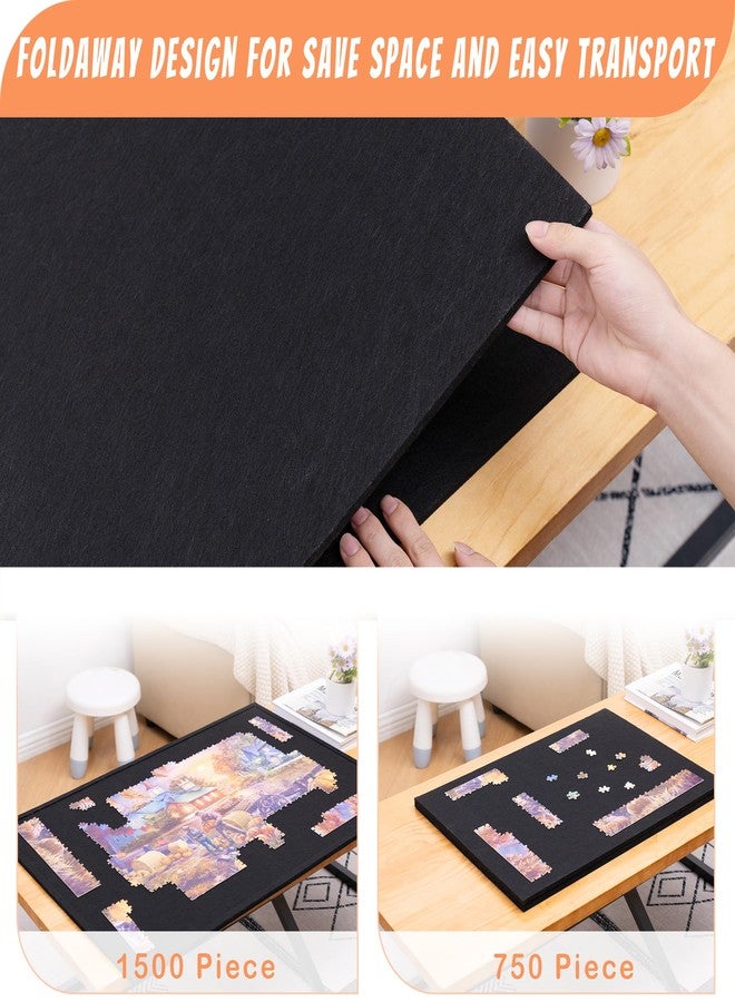 Tektalk Foldable Jigsaw Puzzle Board with 4 Angle Adjustable Bracket/Stand, Lightweight Portable Puzzle Mat Plateau with Wooden Easel, Foldaway Felt Puzzle Table, for Up to 1500 Pieces (Black) - Image 2
